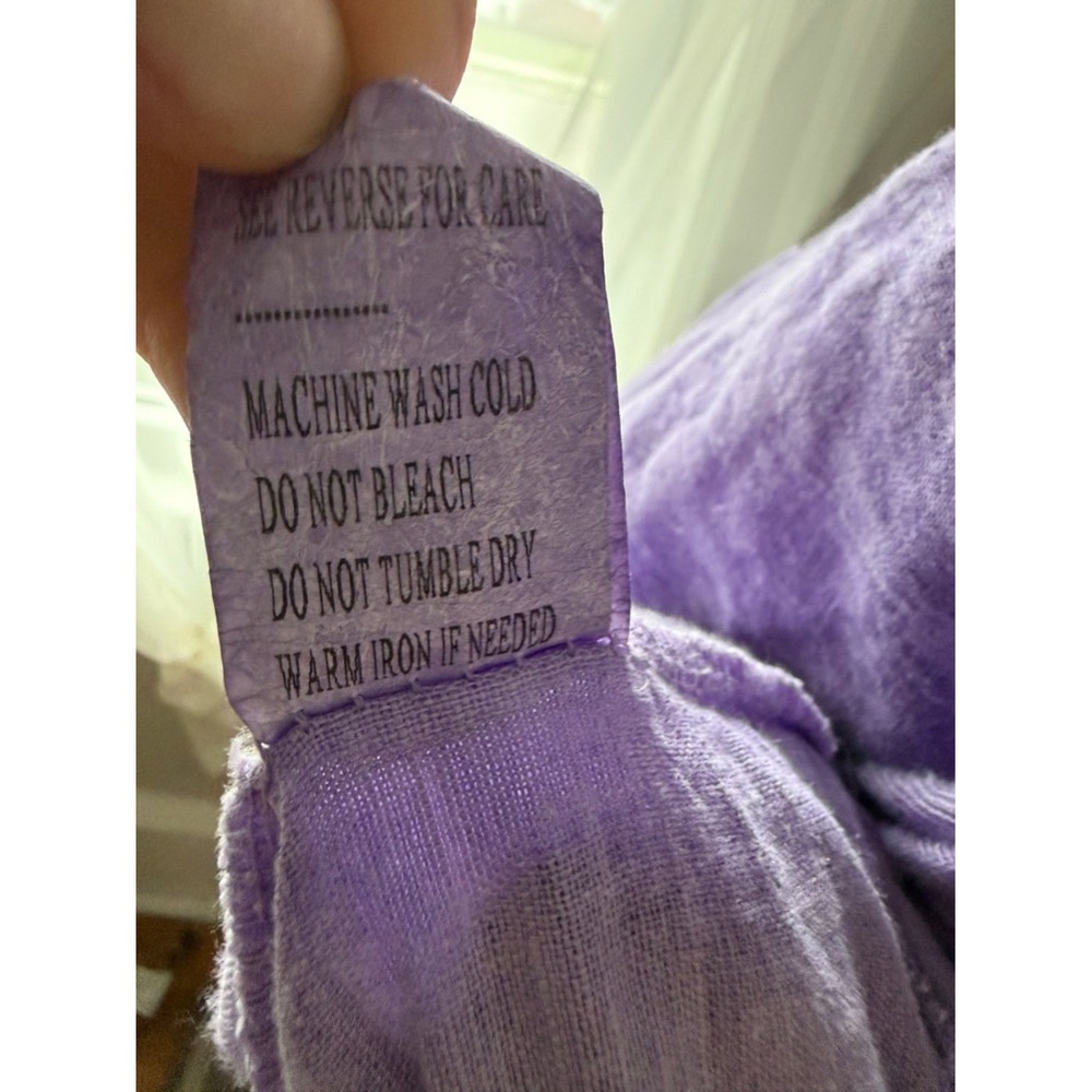 Kaktus Linen Top Purple Relaxed Fit Boho Artsy Lagenlook Roll Tab Sleeves Lg - Picture 14 of 15